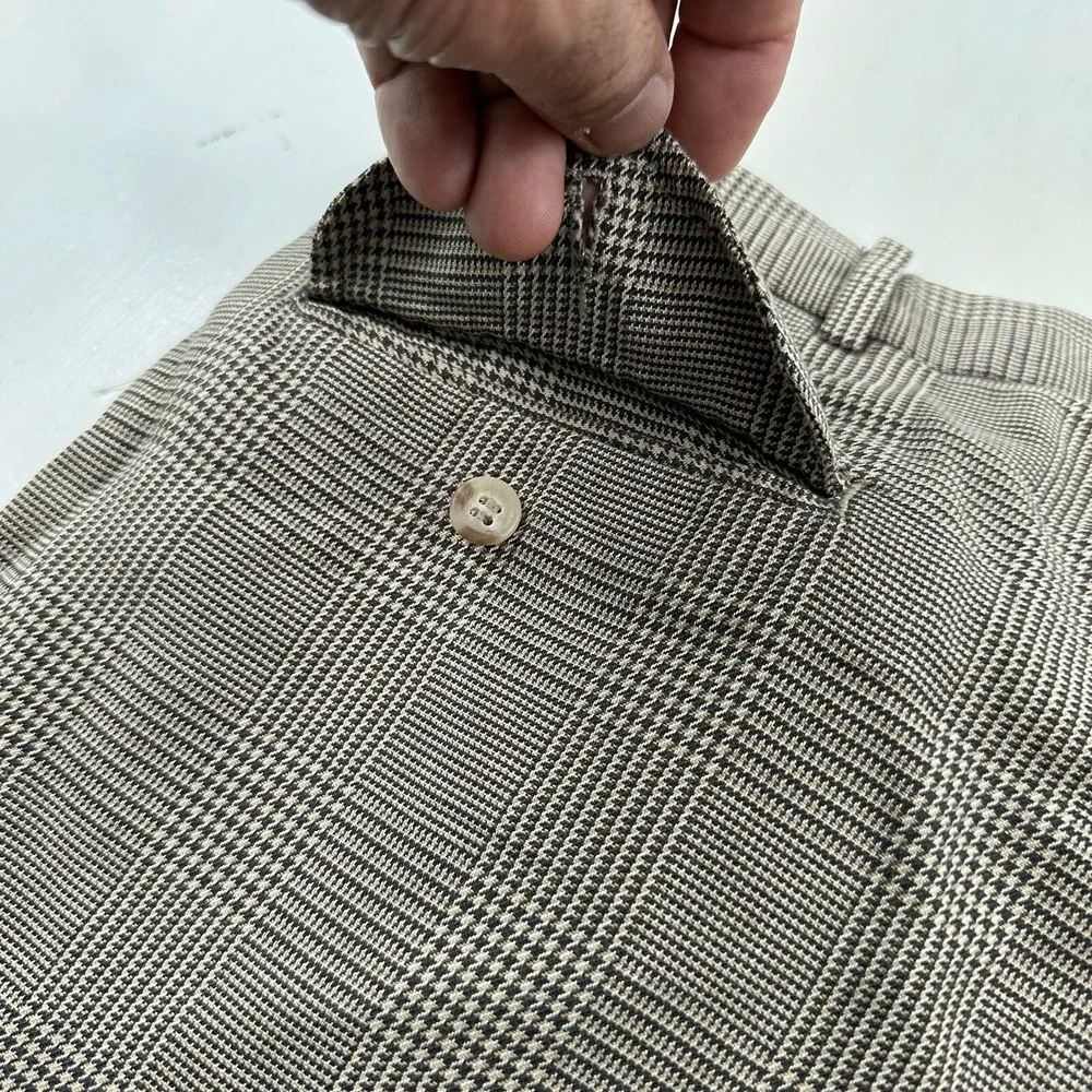 VTG Polo Ralph Lauren Men's Pants 39x26 Cuffed Pleated Beige Gray‎ Glen Plaid